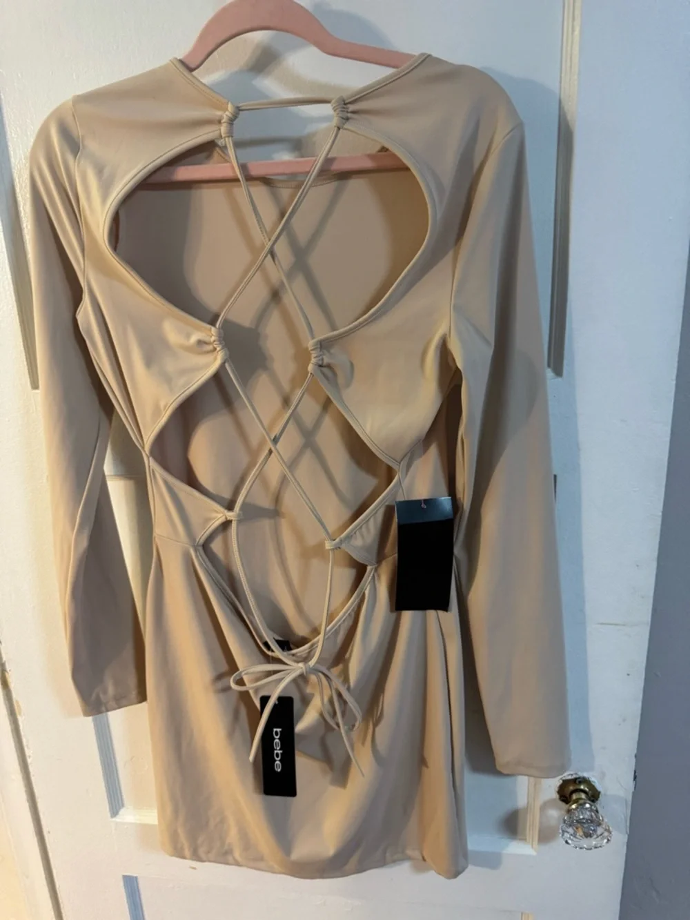 bebe Women's Tie Back knit Mini Dress.  NWT’s! Size XL in Frappe - Picture 8 of 10